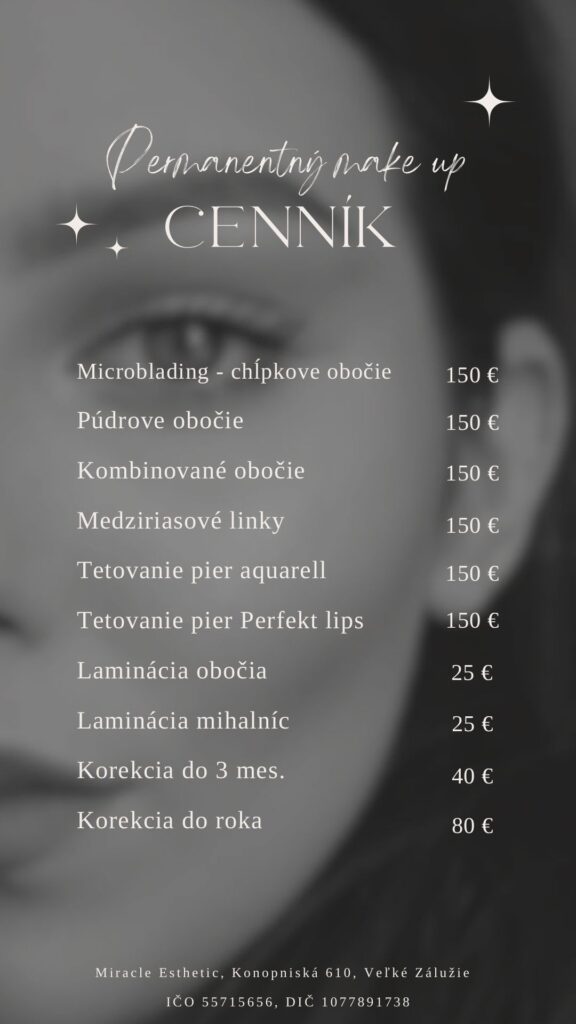 tetovanie obočia cennik tetovanie pier cennik permanentný makeup cennik